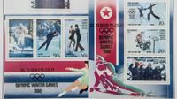 Collection de timbres photographiée le 17 novembre 2017 célébrant les différentes participations passées des nord-coréens aux Jeux Olympiques  [Ed JONES / AFP/Archives]