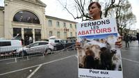 Manifestante réclamant la fermeture des abattoirs, le 23 mars 2017 à Alès [SYLVAIN THOMAS / AFP/Archives]