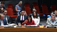 La représentante des Etats-Unis à l'ONU Nikki Haley (c), le 5 juillet 2017 à New York [Jewel SAMAD / AFP]