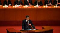 Le président chinois Xi Jinping lors de son discours pour l'ouverture du XIXe congrès du Parti communiste chinois, le 18 octobre 2017 à Pekin [WANG ZHAO / AFP]