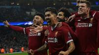 Le milieu de terrain brésilien de Liverpool Roberto Firmino  inscrit le but de la qualification en demi-finales de Ligue des champions face à Manchester City le 10 avril 2018 [PAUL ELLIS                        / AFP]