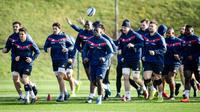 Le XV de France à l'entraînement au centre national du rugby de Marcoussis, le 2 février 2018, à la veille d'affronter l'Irlande  [Christophe SIMON / AFP]