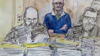 Croquis d'audience lors du procès de Francis Heaulme, le 25 avril 2017 à Metz [Benoit PEYRUCQ / AFP]