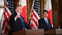 Le président américain Donald Trump (g) et le Premier ministre japonais Shinzo Abe lors d'une conférence de presse, le 6 novembre 2017 à Tokyo  [JIM WATSON  / AFP]