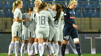 Les joueuses de Chelsea réagissent après avoir marqué un but en quart de finale aller de Ligue des champions, à Montpellier, le 21 mars 2018 [PASCAL GUYOT / AFP]