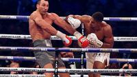 Anthony Joshua (D)  a battu l'Ukrainien Wladimir Klitschko par KO technique le 29 avril 2017 à Wembley (nord-ouest de Londres) [Ben STANSALL / AFP]