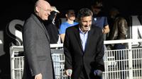 Le président de la FFR Bernard Laporte (g) et celui de Montpellier, Mohed Altrad, le 19 février 2017, à l'Altrad Stadium  [Franck PENNANT / AFP/Archives]