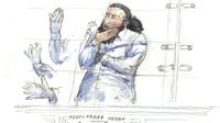 Abdelkader Merah dessiné lors de sa comparution devant la cour d'assises de Paris, le 3 octobre 2017 [Benoit PEYRUCQ / AFP]