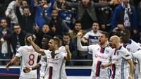 Les Lyonnais fêtent le but de Jérémy Morel face à Besiktas, le 13 avril 2017 au Parc OL [JEFF PACHOUD / AFP]