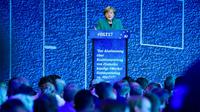 La chancelière allemande Angela Merkel à Dresde, le 7 octobre 2017 [Tobias SCHWARZ / AFP]