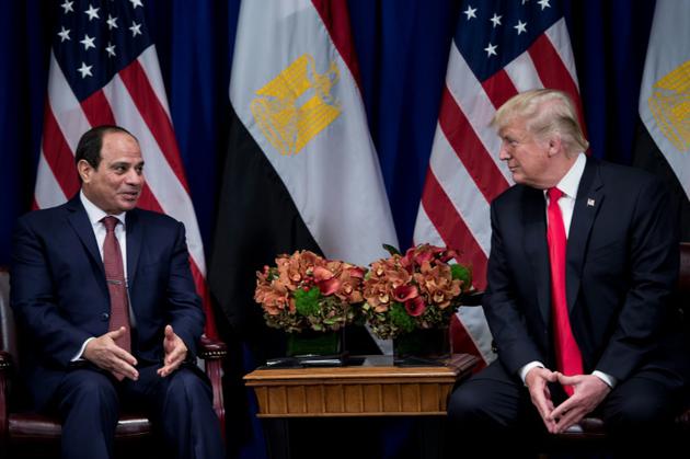 Les président égyptien Abdel Fattah Al-Sissi et américain Donald Trump, le 20 septembre 2017 au siège de l'ONU à New York [Brendan Smialowski / AFP/Archives]