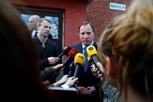 Le premier ministre suédois Stefan Lofven donne  une conférence de presse, à Stockholm, le 7 avril 2017 [Thomas JOHANSSON / TT News Agency/AFP]