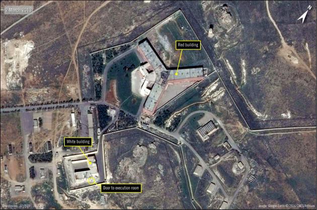 Une image satellite du complexe pénitentiaire de Saydnaya, au nord de Damas, diffusée le 7 février 2017 par Amnesty International [Handout / CNES/AFP]