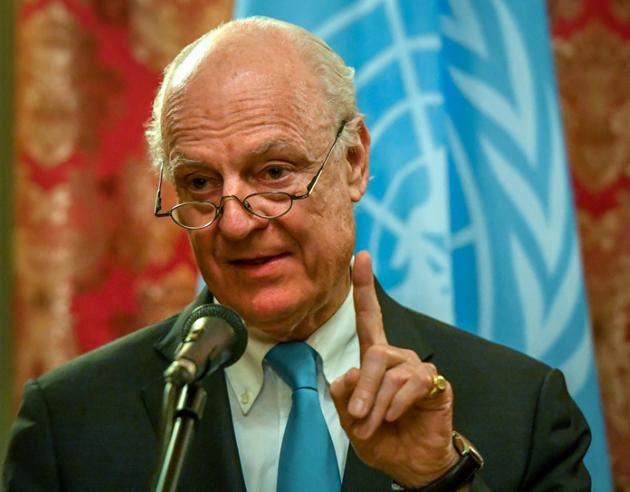 L'envoyé spécial de l'ONU pour la Syrie, Staffan de Mistura, le 20 avril 2018 à Moscou [Yuri KADOBNOV / AFP]