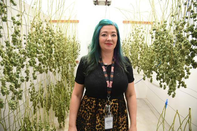 Nicole Salisbury, propriétaire du magasin de marijuana Green Pearl Organics à Desert Hot Springs, en Californie, le 1er janvier 2018 [Robyn Beck / AFP]