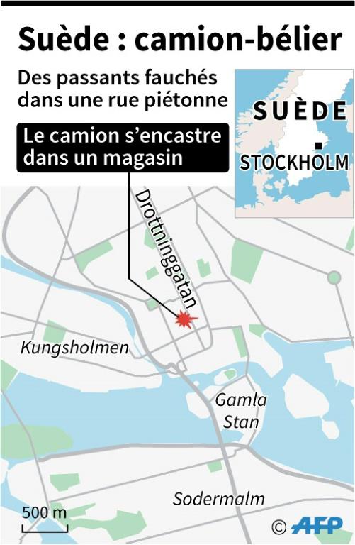 Localisation du centre de Stockholm, où un camion a foncé sur la foule, tuant et blessant plusieurs personnes [Jochen GEBAUER, AFP / AFP]