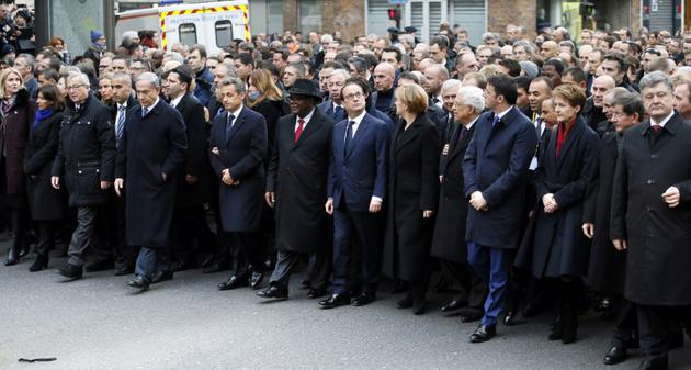La marche des chefs d'Etat à Paris, après les attentats de Charlie Hebdo et de l'Hyper Casher, le 11 janvier 2015 [PATRICK KOVARIK / AFP/Archives]