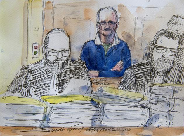 Croquis d'audience lors du procès de Francis Heaulme, le 25 avril 2017 à Metz [Benoit PEYRUCQ / AFP]
