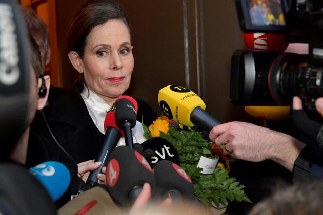 La secrétaire perpétuelle de l'Académie suédoise, qui décerne le Nobel de littérature Sara Danius, à Stockholm, le 12 avril 2018 [Jonas EKSTROMER / TT NEWS AGENCY/AFP]