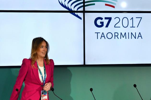 Maria Elena Boschi, ministre italienne lors d'une conférence de presse sur le G7 à Taormina, le 22 mai 2017 [GIOVANNI ISOLINO / AFP/Archives]