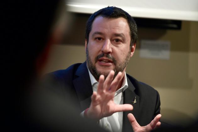 Le chef de file de la Ligue du Nord italienne, Matteo Salvini, lors d'un meeting à Milan, le 22 janvier 2018  [MIGUEL MEDINA / AFP/Archives]