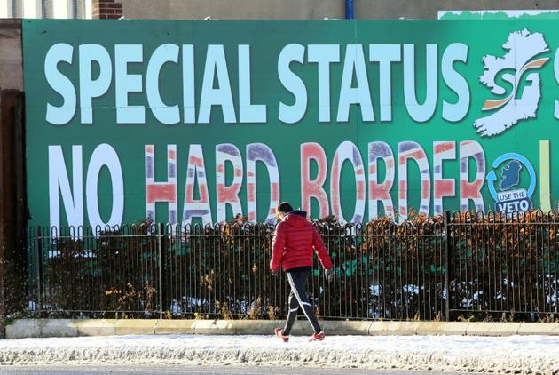 Une affiche du parti républicain Sinn Fein à Belfast appelle à un statut spécial pour l'Irlande du Nord après le Brexit, en décembre 2017 [Paul FAITH / AFP/Archives]