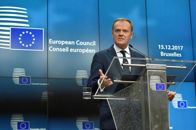Le président du Conseil européen  Donald Tusk le 15 décembre 2017 à Bruxelles [JOHN THYS / AFP]