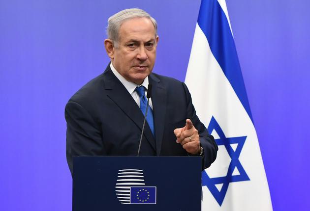 Benjamin Netanyahu le 11 décembre 2017 lors d'une conférence de presse à Bruxelles [EMMANUEL DUNAND, EMMANUEL DUNAND / AFP]