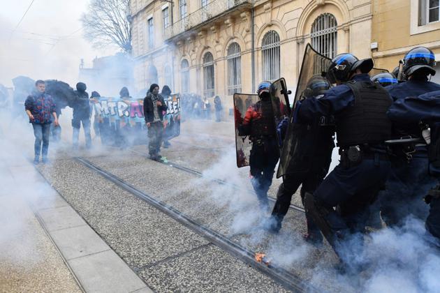 Manifestation à Montpellier contre la politique du président Emmanuel Macron, le 14 avril 2018 [Pascal GUYOT / AFP]