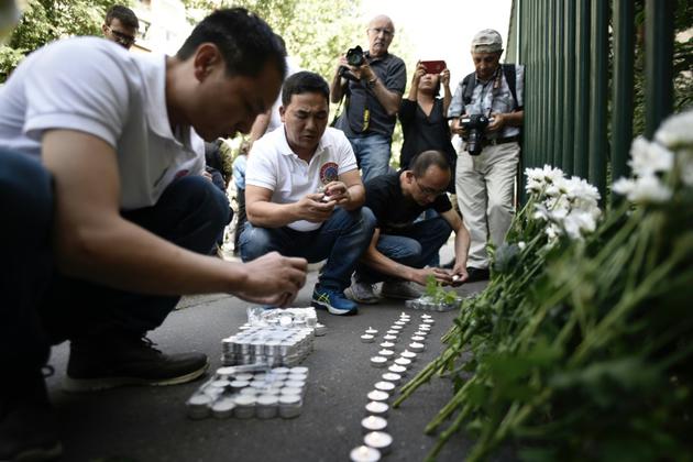 Hommage à Zhang Chaolin, un ressortissant chinois tué il y a un an jour pour jour dans une agression qualifiée de "raciste" à Aubervilliers, près de Paris, le 7 août 2017 [PHILIPPE LOPEZ / AFP]