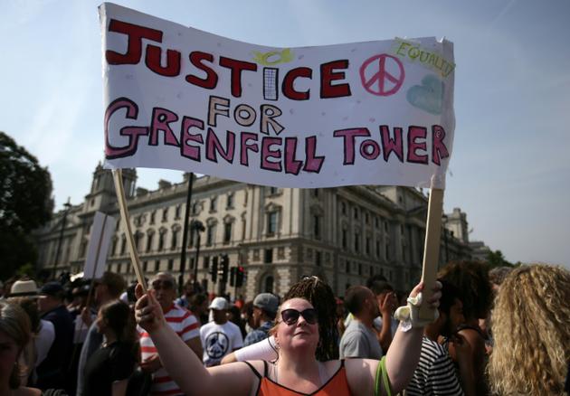 Manifestation à Londres après l'incendie de la tour Grenfell, le 21 juin 2017 [Daniel LEAL-OLIVAS / AFP/Archives]