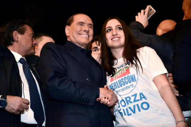 Silvio Berlusconi, le leader de Forza Italia, lors d'un meeting électoral le 25 février 2018 à Milan [Piero CRUCIATTI / AFP]