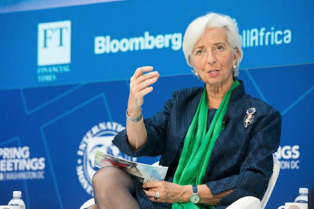 La directrice générale du FMI Christine Lagarde lors d'une conférence sur la corruption le 22 avril 2018, à l'occasion des réunions de printemps du FMI et de la Banque mondiale à Washington [Stephen Jaffe / INTERNATIONAL MONETARY FUND/AFP]