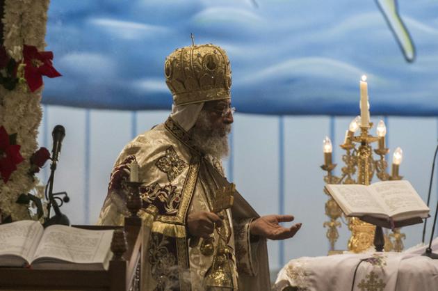 Le pape copte Tawadros II, lors d'une messe à la cathédrale Saint-Marc, le 6 janvier 2017 au Caire [KHALED DESOUKI / AFP/Archives]