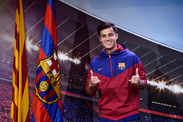 Le nouveau milieu de terrain de Barcelone Philippe Coutinho le 7 janvier 2018 dans son nouveau club [Josep LAGO / AFP]