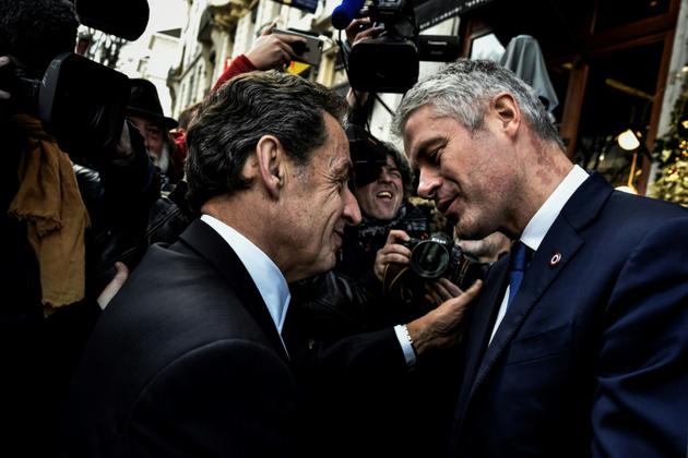 Nicolas Sarkozy et Laurent Wauquiez le 8 décembre 2017 à Lyon [JEFF PACHOUD / AFP]