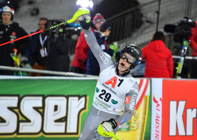 Le Français Clément Noël 6e du slalom de Schladming en Coupe du monde le 23 janvier 2018 [JOE KLAMAR / AFP]